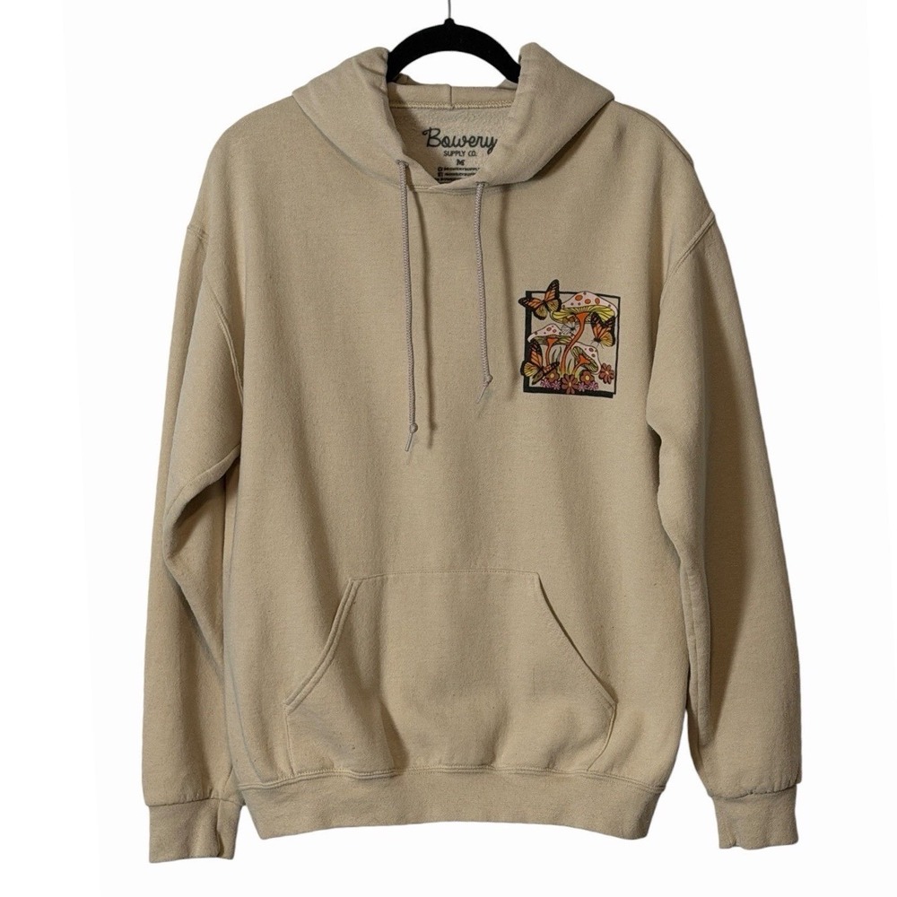 Bowery Supply Co Nature Vibes Mushroom Butterfly Hoodie Medium Tan